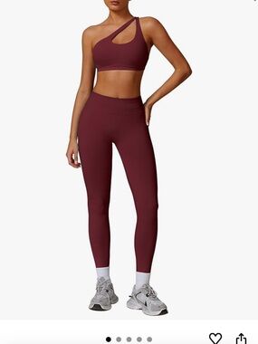 Asymmetric Cutout Sports Bra & High-Waist Leggings Set - Deep Burgundy